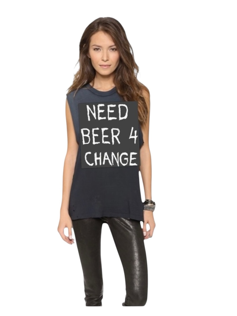 Rare: UNIF 𖤐 Need Beer 4 Change Muscle Tee Tank 𖤐 Vintage Black 𖤐 XS Oversize - Picture 2 of 16